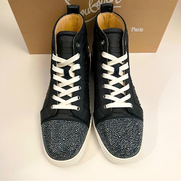 Christian Louboutin Louis P Strass Flat VV Python in Navy/Marine - Picture 5 of 10